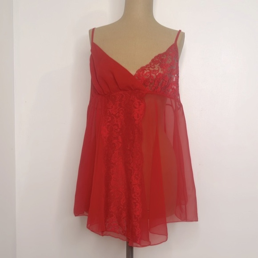 Victoria's Secret ❤️ Vintage Gold Label Sheer Lacey Red Night Lingerie Negligée